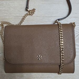 Tory Burch Brown Crossbody Bag with Gold Chain